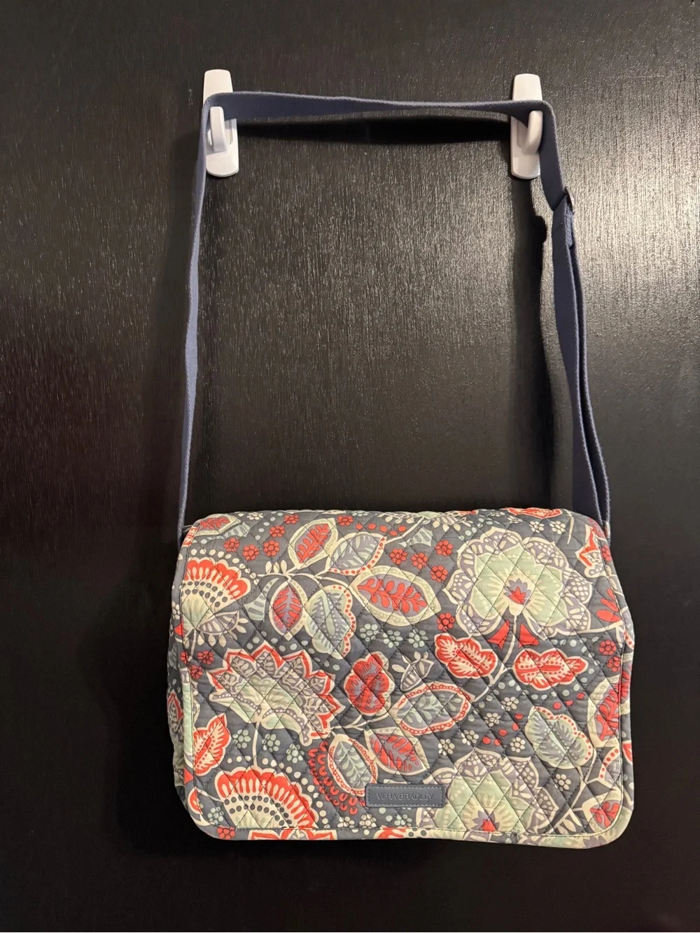 Vera Bradley Navy Quilted Crossbody with Coral Floral Motif
